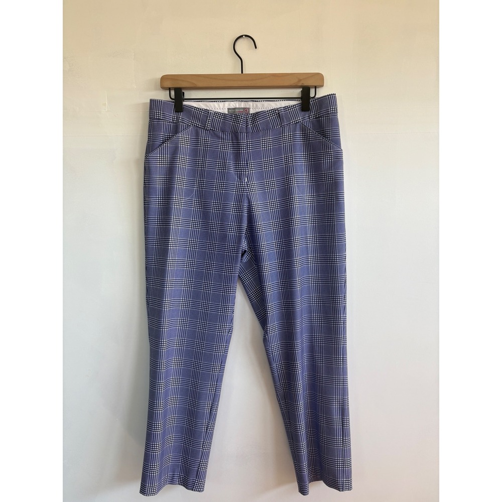 Peter Millar Wicking Golf Pants Womens 6 Blue White Glen Plaid Stretch Trousers